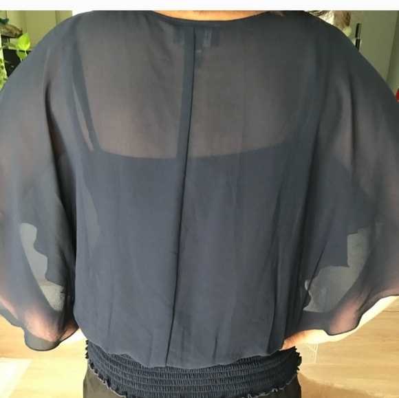 Dark blue top with sheer outer layer and tank top attached underlayer. - Picture 2 of 2